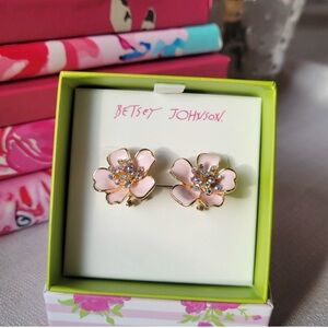 Betsey Johnson pink floral stud earrings NIB
